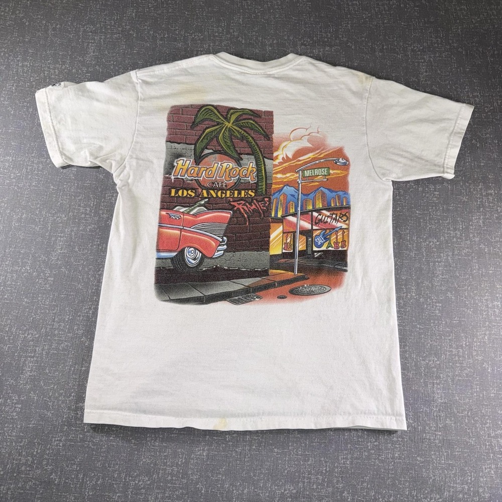 VINTAGE Hard Rock Cafe Shirt Mens Medium White Los Angeles Graphic Made USA 90s - Picture 1 of 10